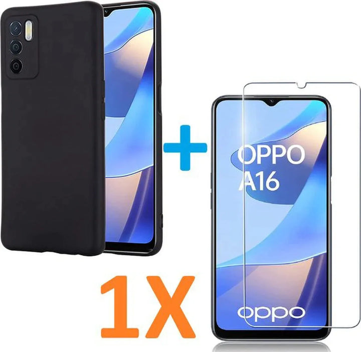 Oppo A16/A16s Hoesjes – Soft TPU Siliconen Backcover – Inclusief Screenprotector – Schokbestendig – Zwart-Ilumina Benelux