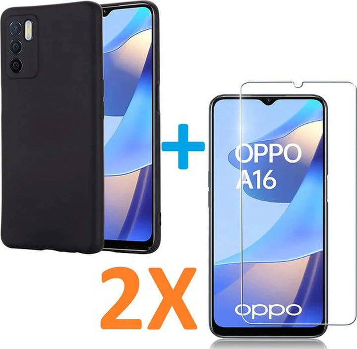 Oppo A16/A16s Hoesjes – Soft TPU Siliconen Backcover – Inclusief 2x Screenprotector – Schokbestendig – Zwart-Ilumina Benelux