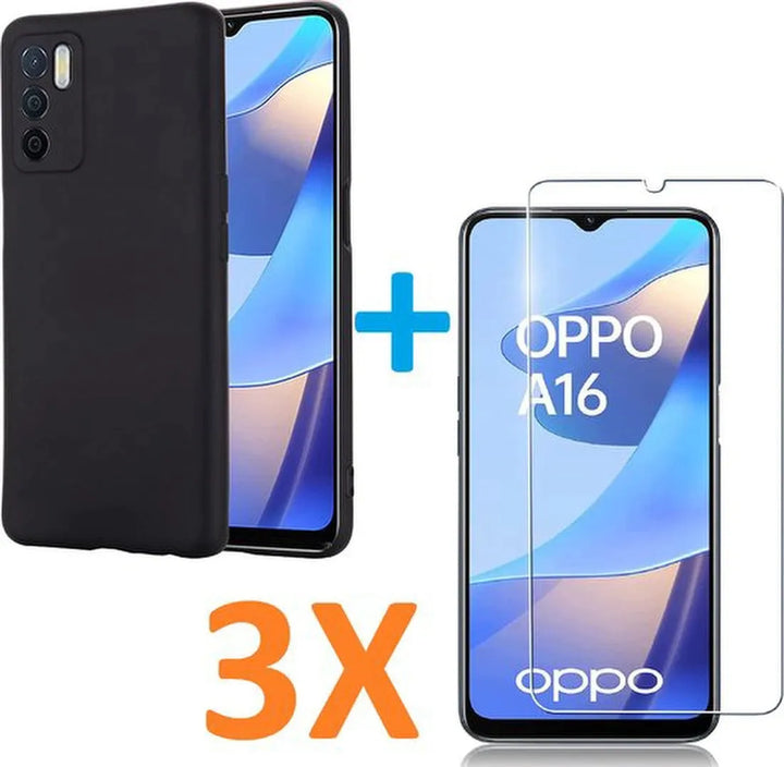 Oppo A16/A16s Hoesjes – Soft TPU Siliconen Backcover – Inclusief 3x Screenprotector – Zwart-Ilumina Benelux