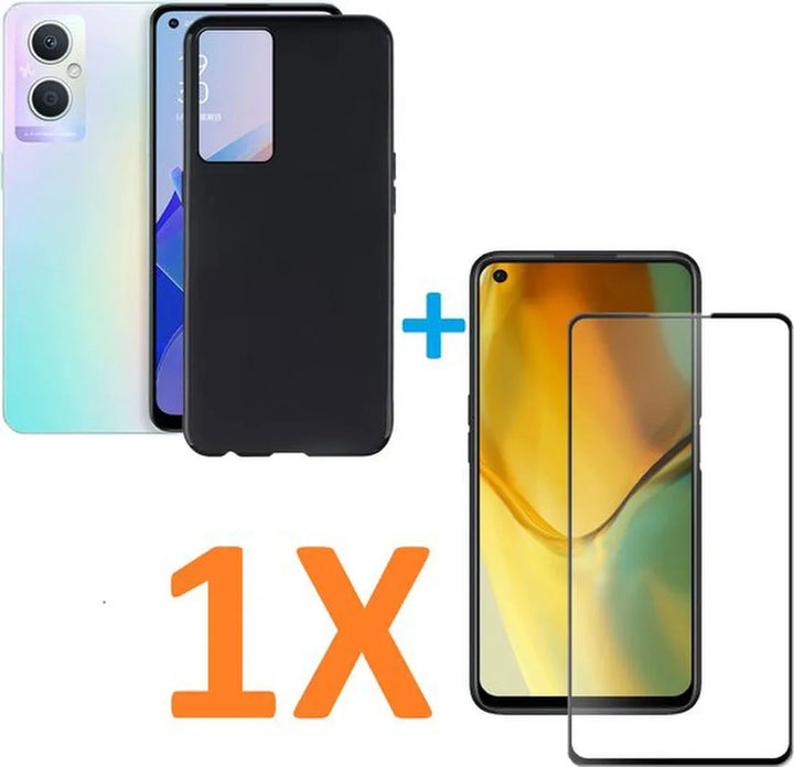 Oppo A96 Hoesjes – Soft TPU Siliconen Backcover – Inclusief Screenprotector Gehard Glas – Schokbestendig – Zwart-Ilumina Benelux