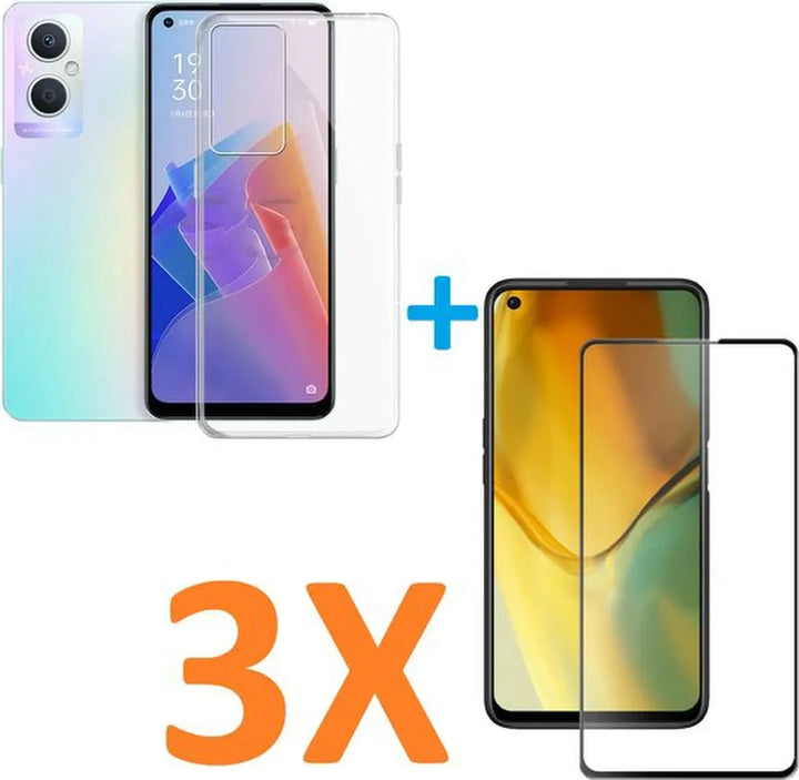 Oppo A96 Hoesjes – Transparante Soft TPU Siliconen Backcover – Schokbestendig – Incl. 3x Gehard Glas Screenprotector-Ilumina Benelux