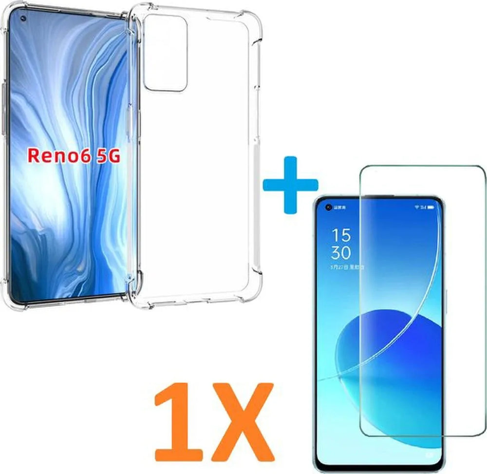 Oppo Reno 6 5G Hoesjes – Siliconen Backcover – Schokbestendig – Incl. Screenprotector Gehard Glas – Transparant-Ilumina Benelux
