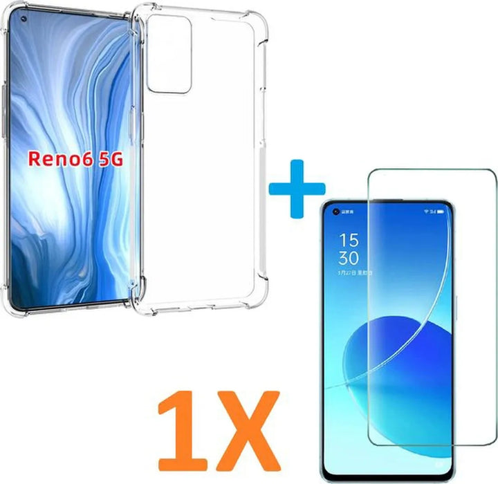Oppo Reno 6 5G Hoesjes – Siliconen Backcover – Schokbestendig – Incl. Screenprotector Gehard Glas – Transparant-Ilumina Benelux