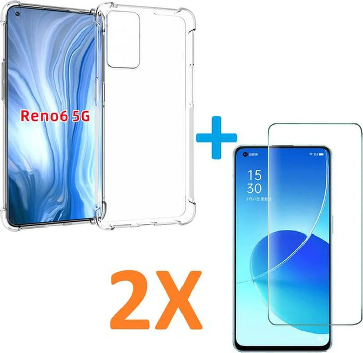 Oppo Reno 6 5G Hoesjes – Transparante Siliconen Backcover – Schokbestendig – 2x Gehard Glas Screenprotector-Ilumina Benelux