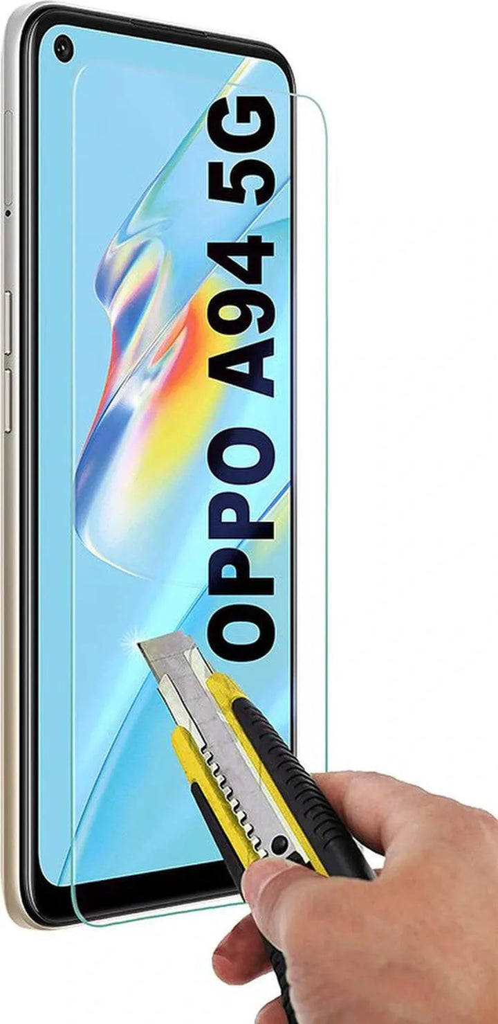 Oppo A94 5G Hoesjes – Siliconen Backcover – Schokbestendig – Transparant – Met Gehard Glas Screenprotector 1 Pack-Ilumina Benelux