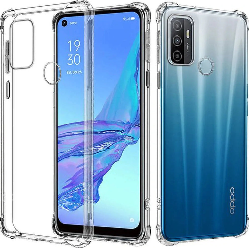 Oppo A53/A53s Hoesjes – Siliconen Backcover Anti-Shock Transparant – 3 Pack Screenprotector – Gehard Glas – Transparant-Ilumina Benelux