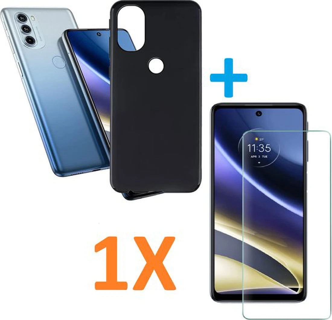 Soft TPU Zwart hoesje Silicone Case + 1X Screenprotector Geschikt voor: Motorola Moto G51