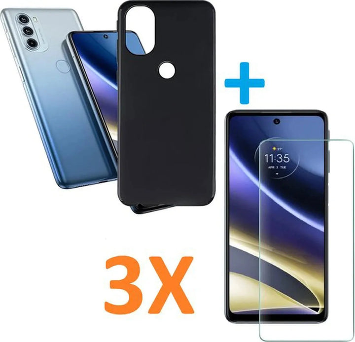 Motorola Moto G51 Hoesjes – Soft TPU Siliconen Backcover – Schokbestendig – 3x Screenprotector – Zwart-Ilumina Benelux