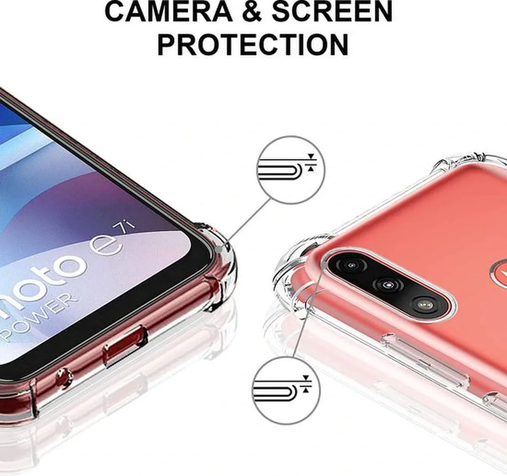 Motorola Moto E7i Power Hoesjes – Soft TPU Siliconen Backcover – Schokbestendig – Inclusief 2x Screenprotector – Transparant-Ilumina Benelux