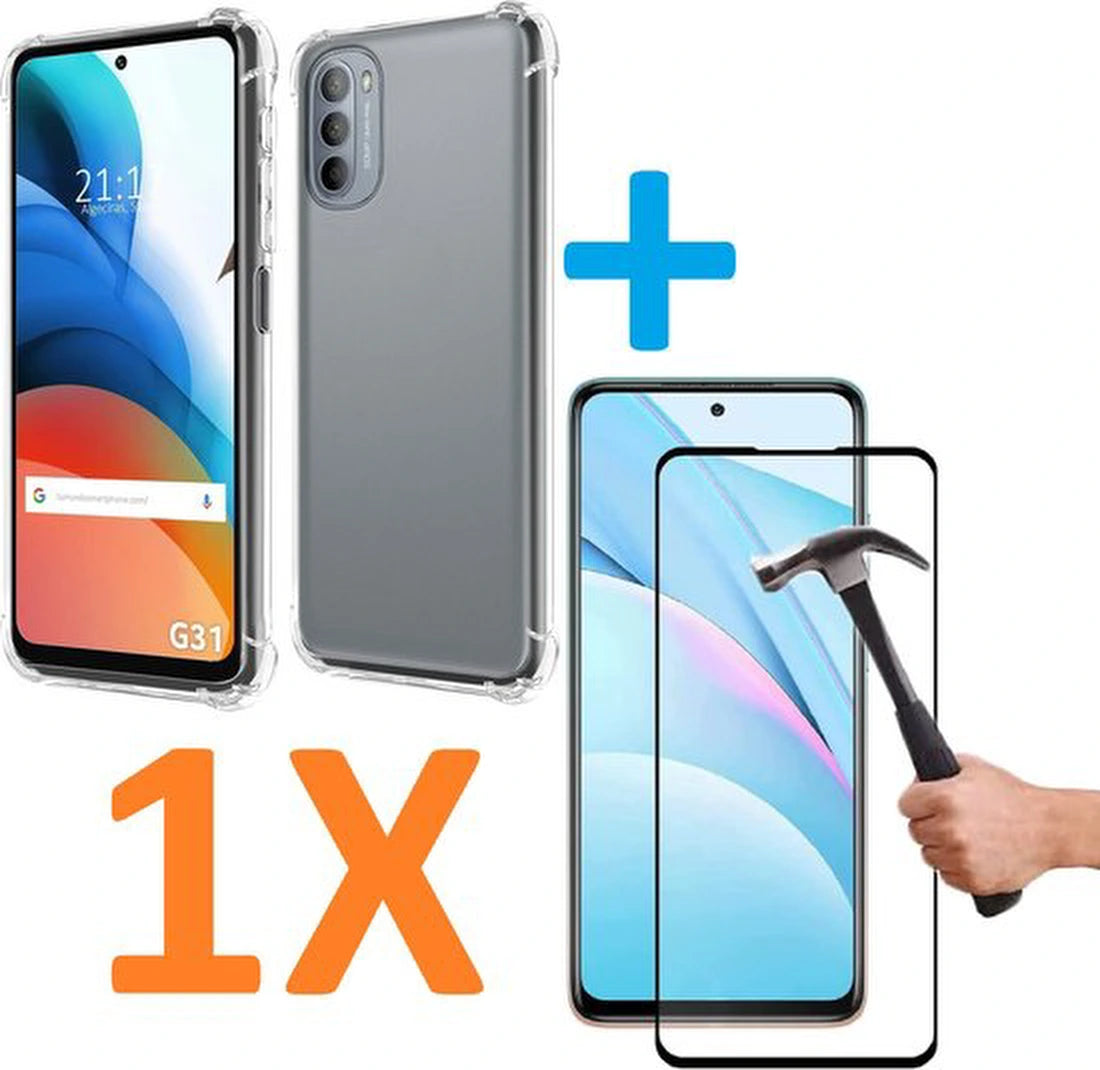 Motorola Moto G41 Hoesjes – Soft TPU Siliconen Backcover – Schokbestendig – 1x Full Screenprotector – Transparant/Zwart