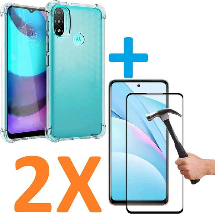 Motorola Moto E20/E30/E40 Hoesjes – Soft TPU Siliconen Backcover – Schokbestendig – Incl. 2x Full Screenprotector – Transparant-Ilumina Benelux