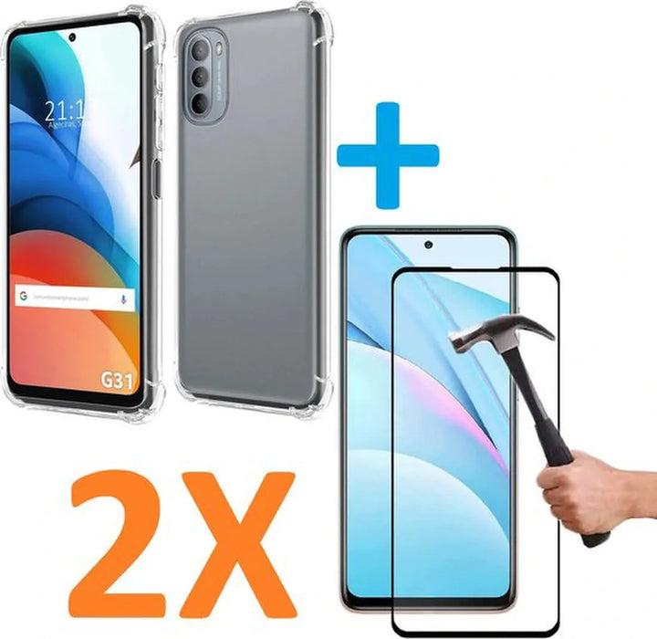 Motorola Moto G31 Hoesjes – Shockproof Soft TPU Siliconen Backcover – Inclusief 2x Full Screenprotector – Transparant-Ilumina Benelux