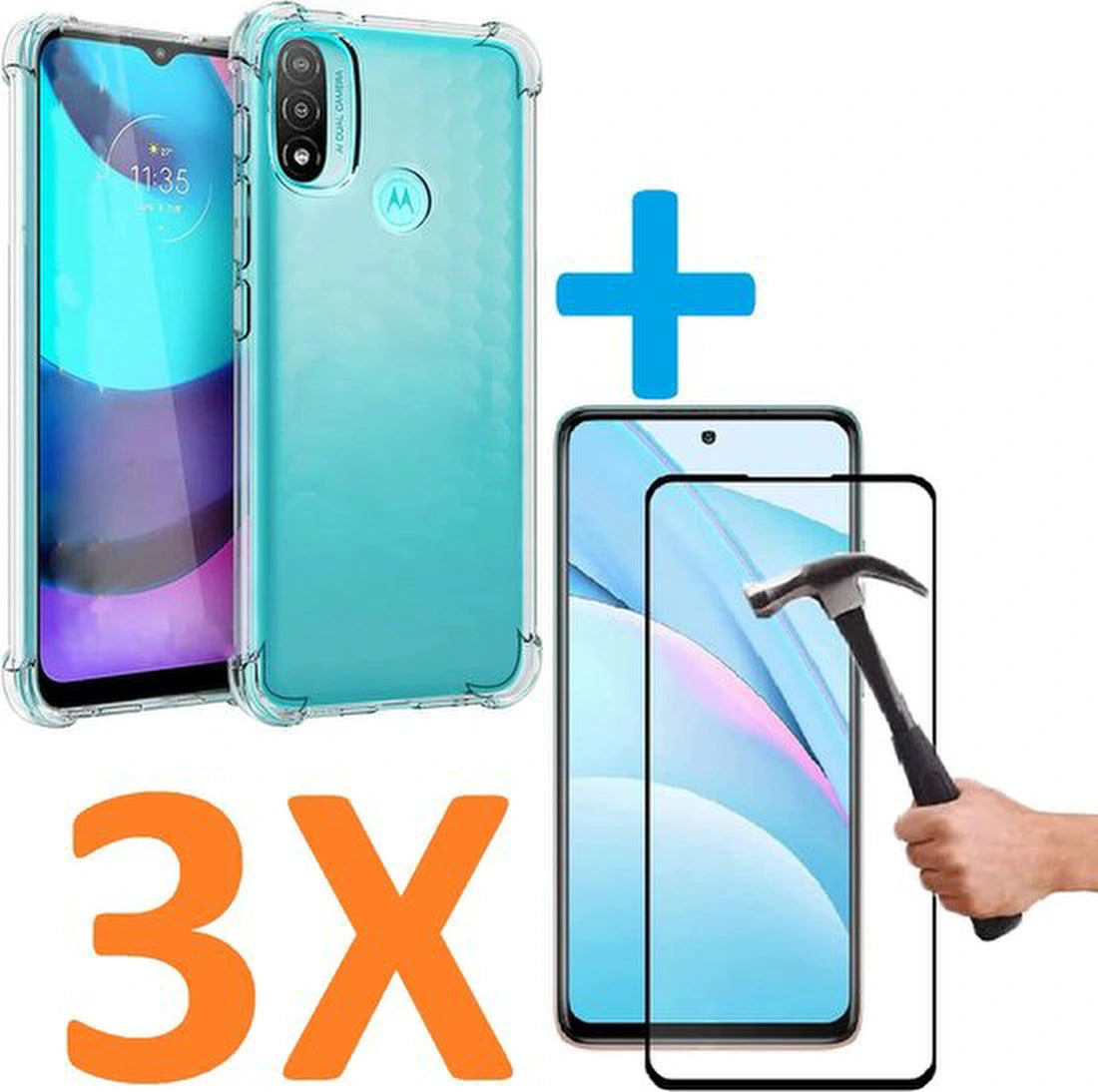 Shockproof Soft TPU hoesje Silicone Case Geschikt voor: Motorola Moto E20 / E30 / E40 met 3X Full Screenprotector