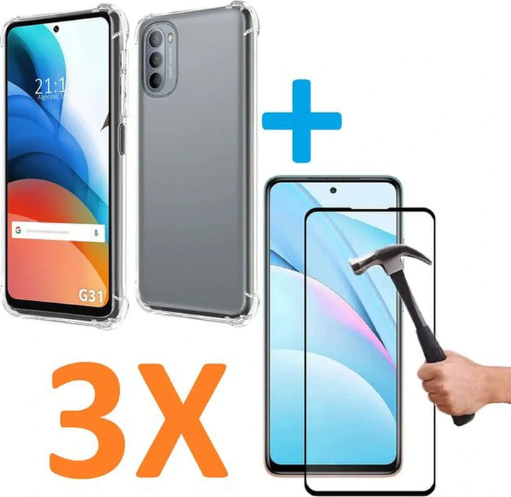 Motorola Moto G41 Hoesjes – Soft TPU Siliconen Backcover – Schokbestendig – 3x Full Screenprotector – Transparant-Ilumina Benelux