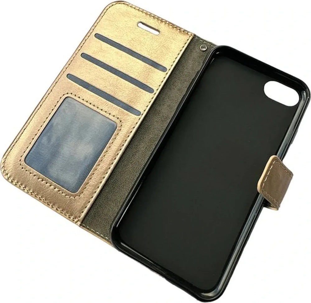 iPhone 5/5S/SE Hoesjes – Portemonnee Book Case – Pasjeshouder – Magneetsluiting – Goud-Ilumina Benelux