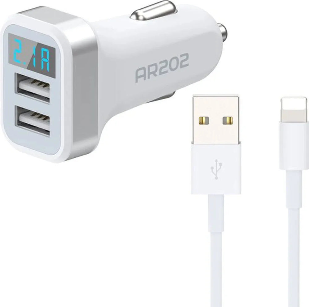Autolader – Geschikt voor iPhone 15/14/13/12/11/X/XS/XR/SE – USB Adapter – Lightning kabel – Snelladen-Oplader-Ilumina Benelux