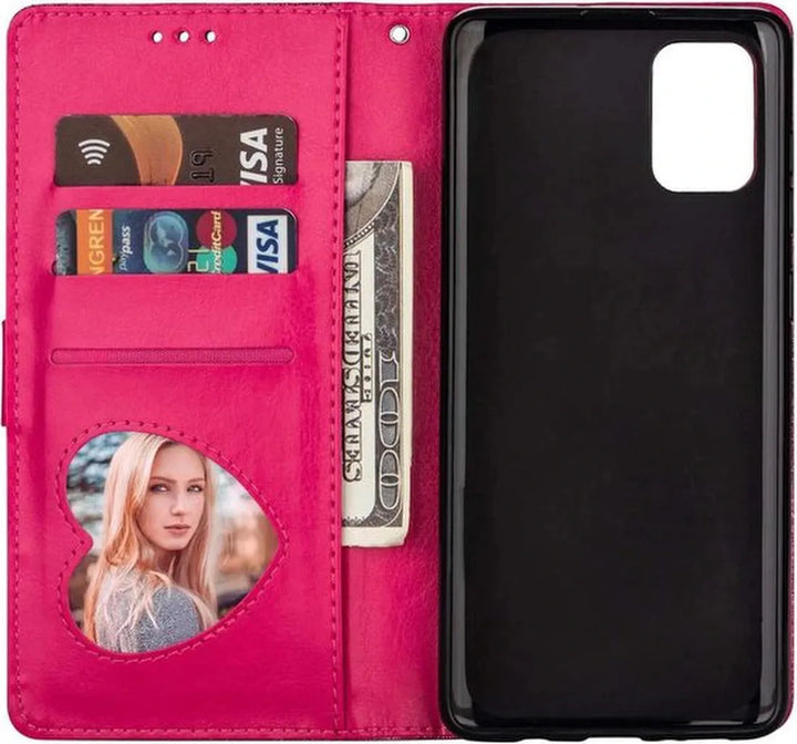 Samsung Galaxy A51 Hoesjes – Glitter Portemonnee Hoes – Rits – Koord – Pasjeshouder – Roze-Ilumina Benelux