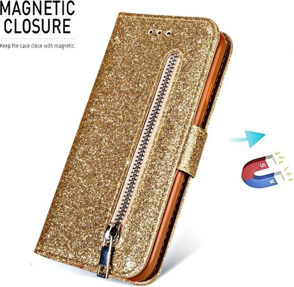 Samsung Galaxy A71 Hoesjes – Glitter Portemonnee Case – Rits & Koord – Pasjeshouder – Paars-Ilumina Benelux