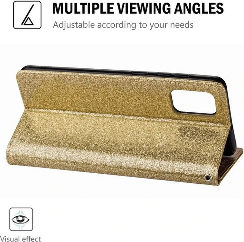Samsung Galaxy A71 Hoesjes – Glitter Portemonnee Case – Rits & Koord – Pasjeshouder – Paars-Ilumina Benelux