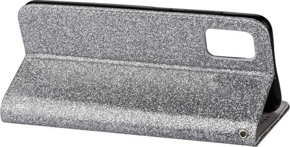Samsung Galaxy A02s Hoesjes – Glitter Portemonneehoes – Rits & Koord – Pasjeshouder – Zilver-Ilumina Benelux