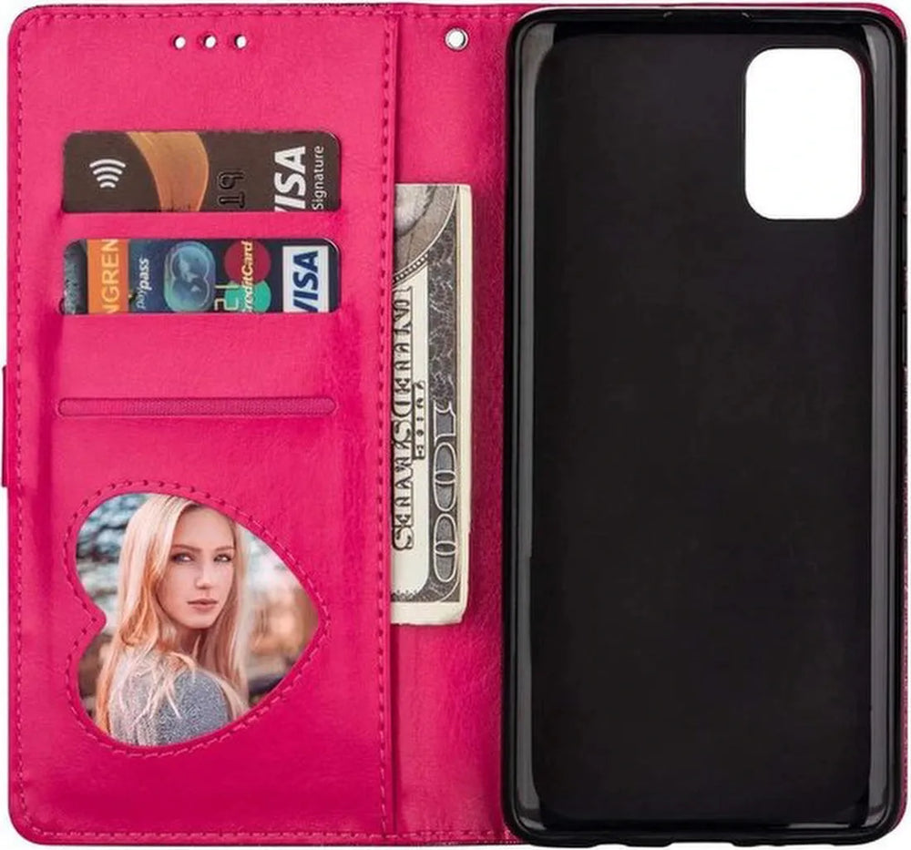 Samsung Galaxy A02s Hoesjes – Glitter Portemonnee Case met Rits – Koord – Pasjeshouder – Roze-Ilumina Benelux
