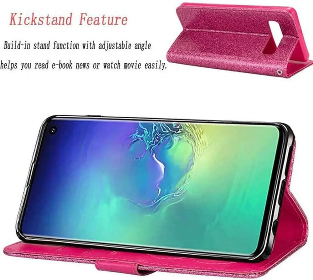 Samsung Galaxy S10 Hoesjes – Glitter Portemonnee Case – Rits & Koord – Pasjeshouder – Roze-Ilumina Benelux