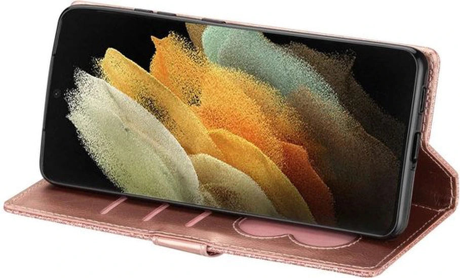 Glitter Wallet Case Geschikt voor: Samsung Galaxy A52 (4G & 5G) / A52s Hoesje met Rits, Koord en Pasjeshouder - Roségoud