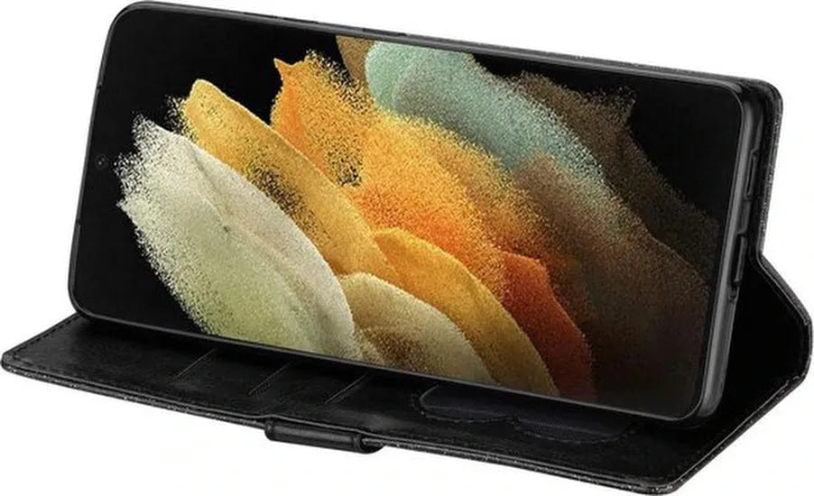 Samsung Galaxy A72 5G Hoesjes – Glitter Portemonnee Case met Rits – Koord – Pasjeshouder – Zwart-Ilumina Benelux