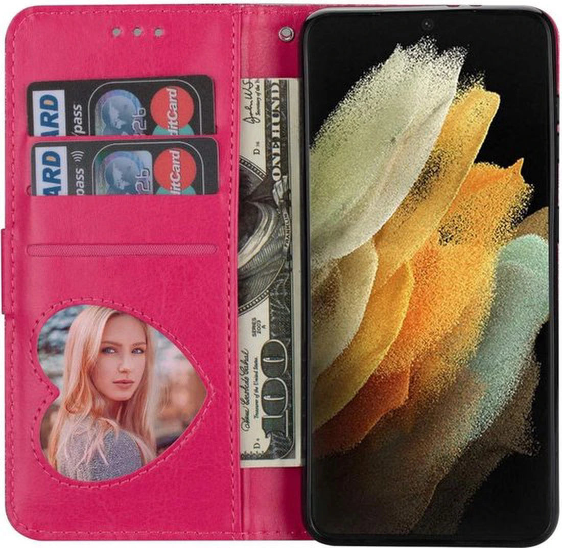 Glitter Wallet Case Geschikt voor: Samsung Galaxy A72 5G Hoesje met Rits, Koord en Pasjeshouder - Roze
