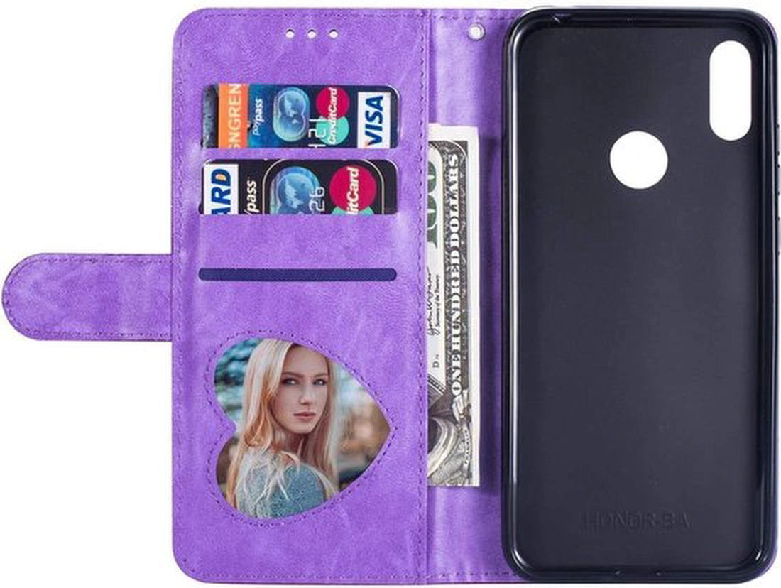 Glitter Wallet Case Geschikt voor: Samsung Galaxy A10s Hoesje met Rits, Koord en Pasjeshouder - Paars