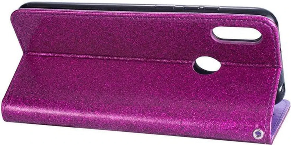 Samsung Galaxy A10s Hoesjes – Glitter Portemonnee Hoes – Rits – Koord – Pasjeshouder – Paars-Ilumina Benelux
