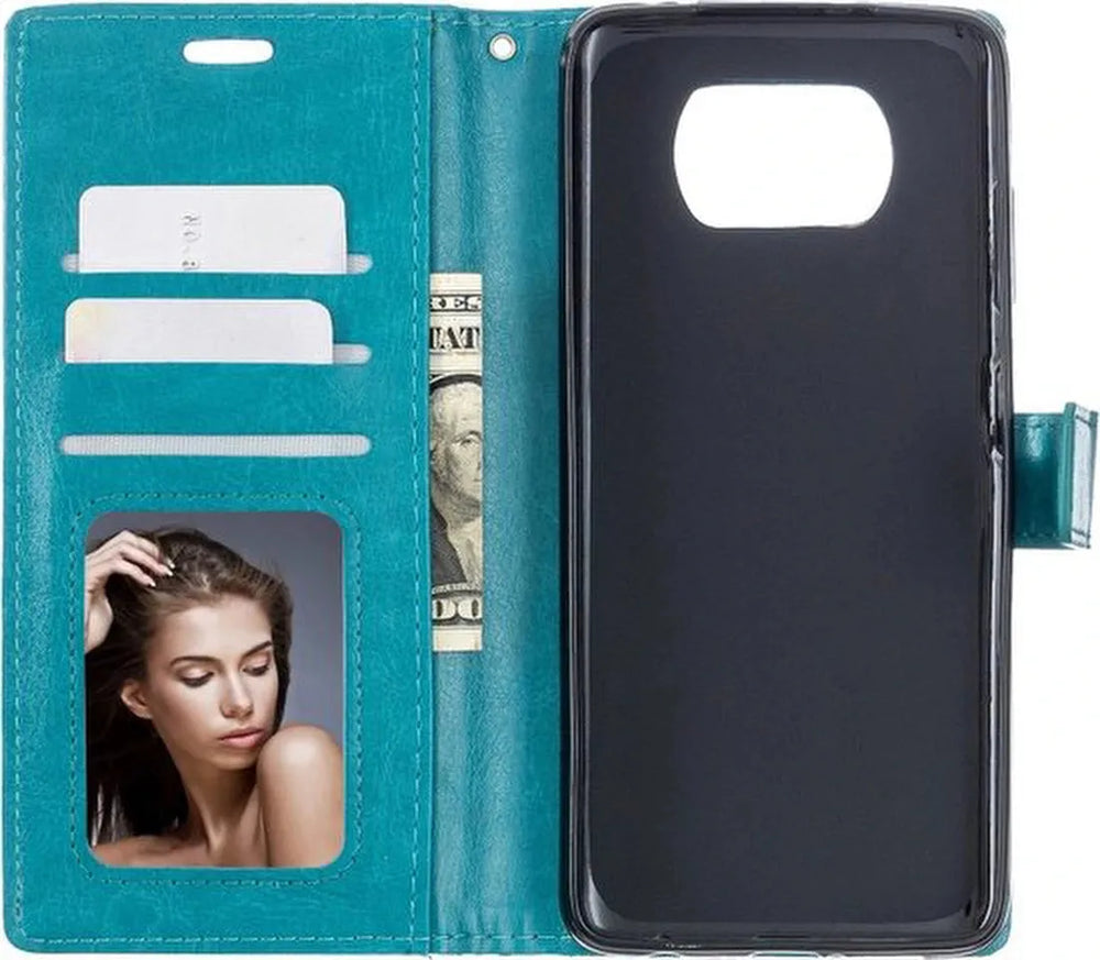Xiaomi Poco X3/X3 Pro Hoesjes – Portemonnee Hoes – Pasjeshouder – 2x Screenprotector – Turquoise-Ilumina Benelux