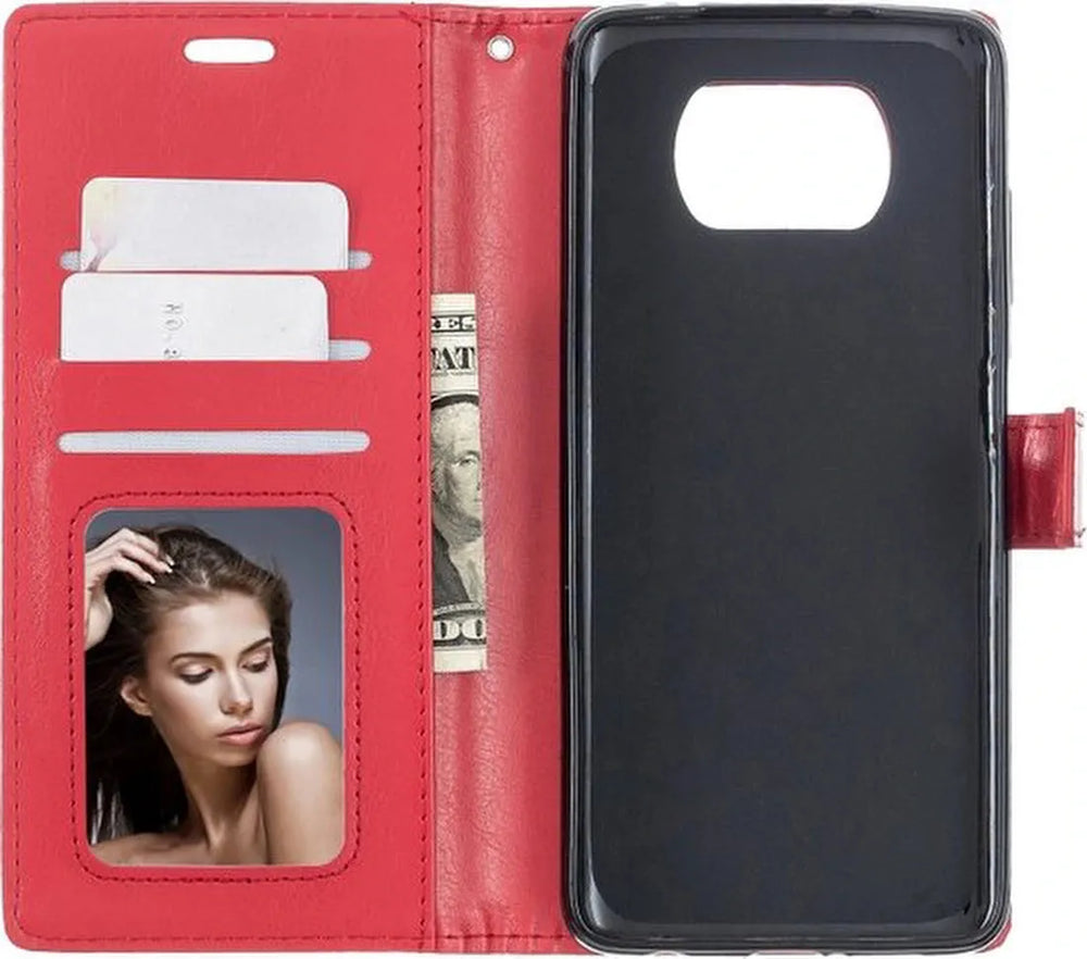 Xiaomi Poco X3/X3 Pro Hoesjes – Portemonnee Bookcase – Pasjeshouder – 2x Screenprotector – Rood-Ilumina Benelux