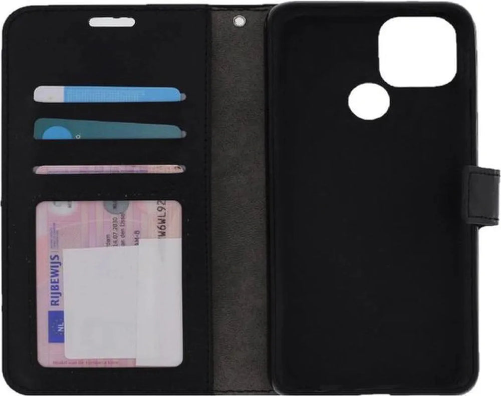 Oppo A15 Hoesjes – Bookcase Portemonnee Hoes – Pasjeshouder – Magneetsluiting – Zwart-Ilumina Benelux
