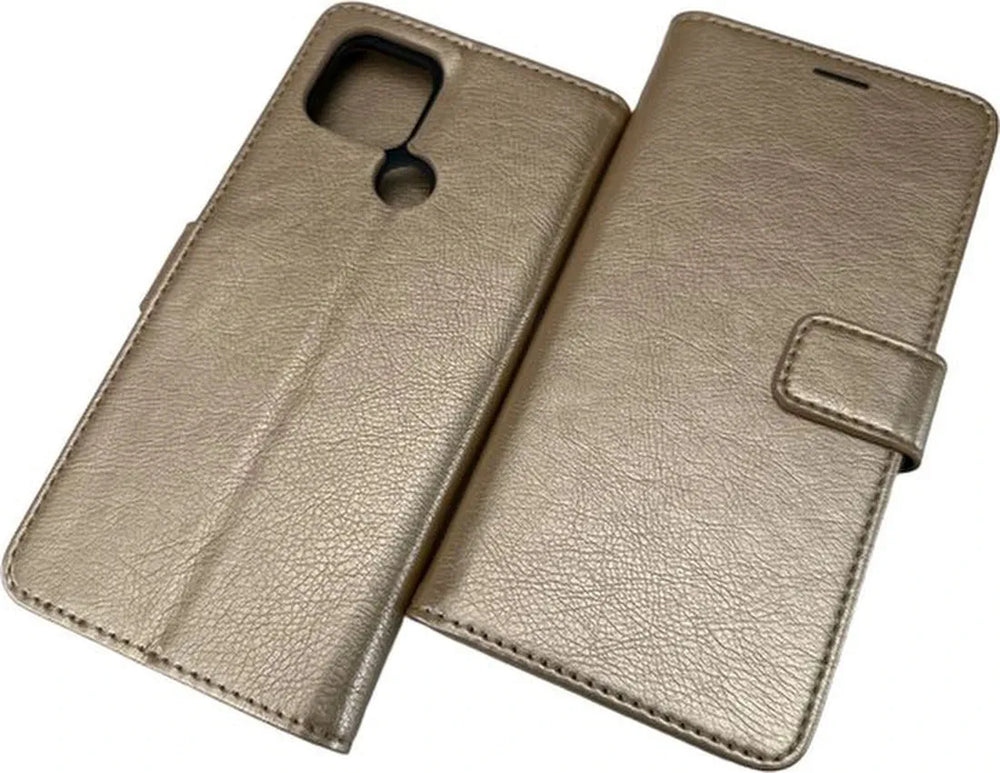 Oppo A15 Hoesjes – Portemonnee Hoes – Pasjeshouder – Magneetsluiting – Goud-Ilumina Benelux