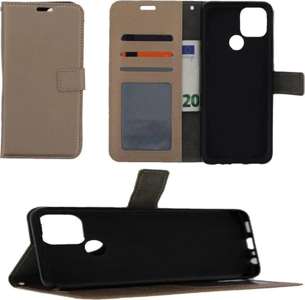 Oppo A15 Hoesjes – Portemonnee Hoes – Pasjeshouder – 2x Screenprotector – Goud-Ilumina Benelux