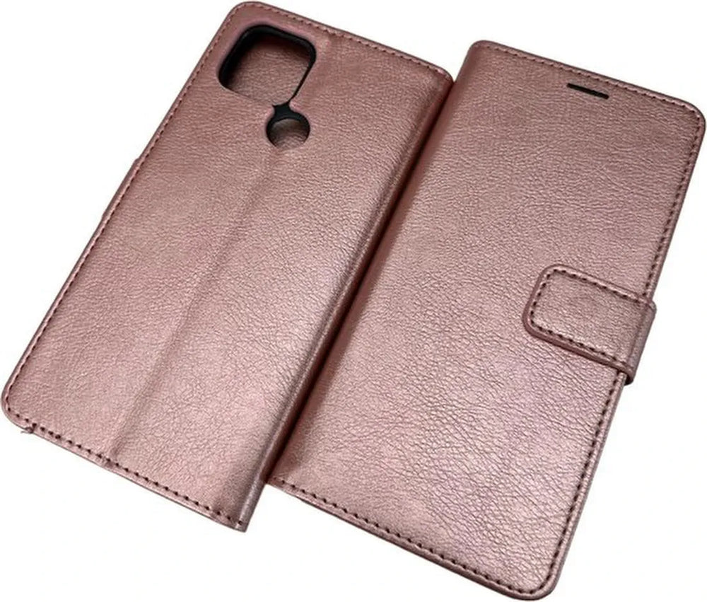 Oppo A15 Hoesjes – Portemonnee Bookcase – Pasjeshouder – Magneetsluiting – Roségoud-Ilumina Benelux