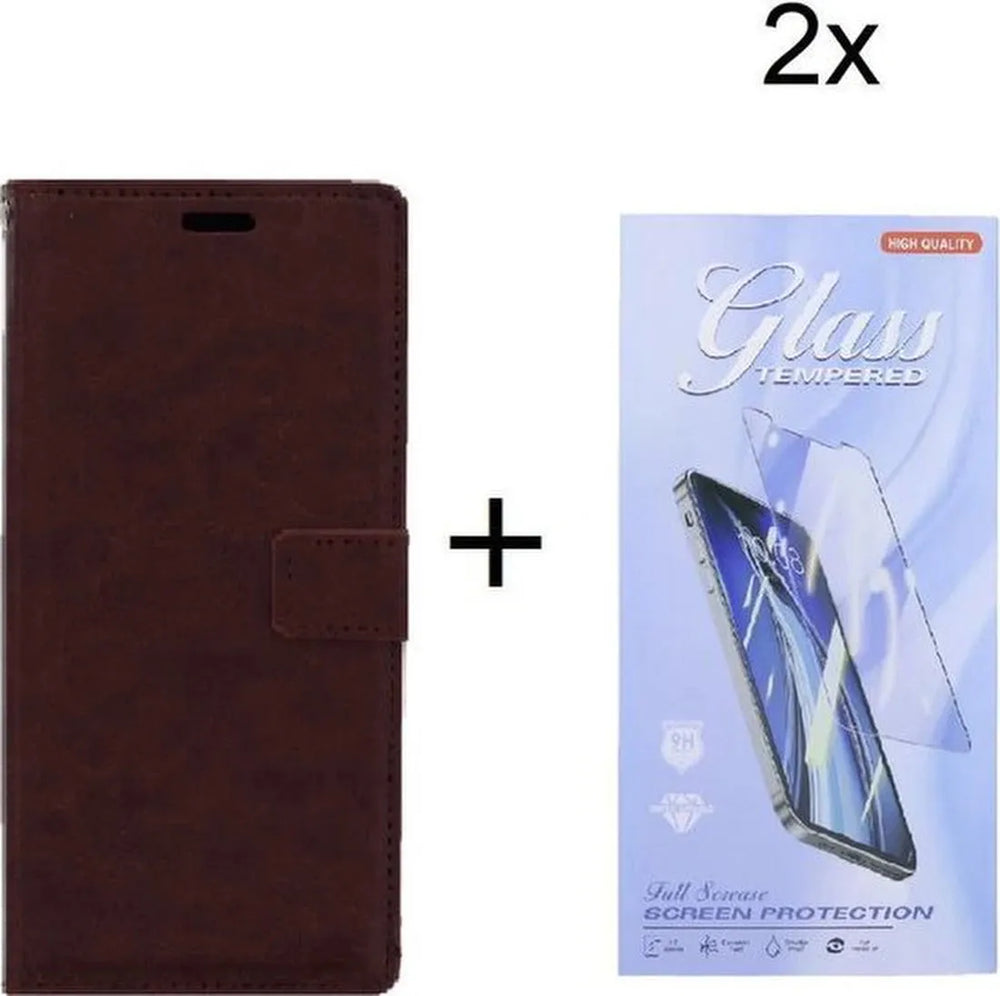 Sony Xperia 5 III Hoesjes – Bookcase Portemonneehoes – Pasjeshouder – 2x Screenprotector – Bruin-Ilumina Benelux