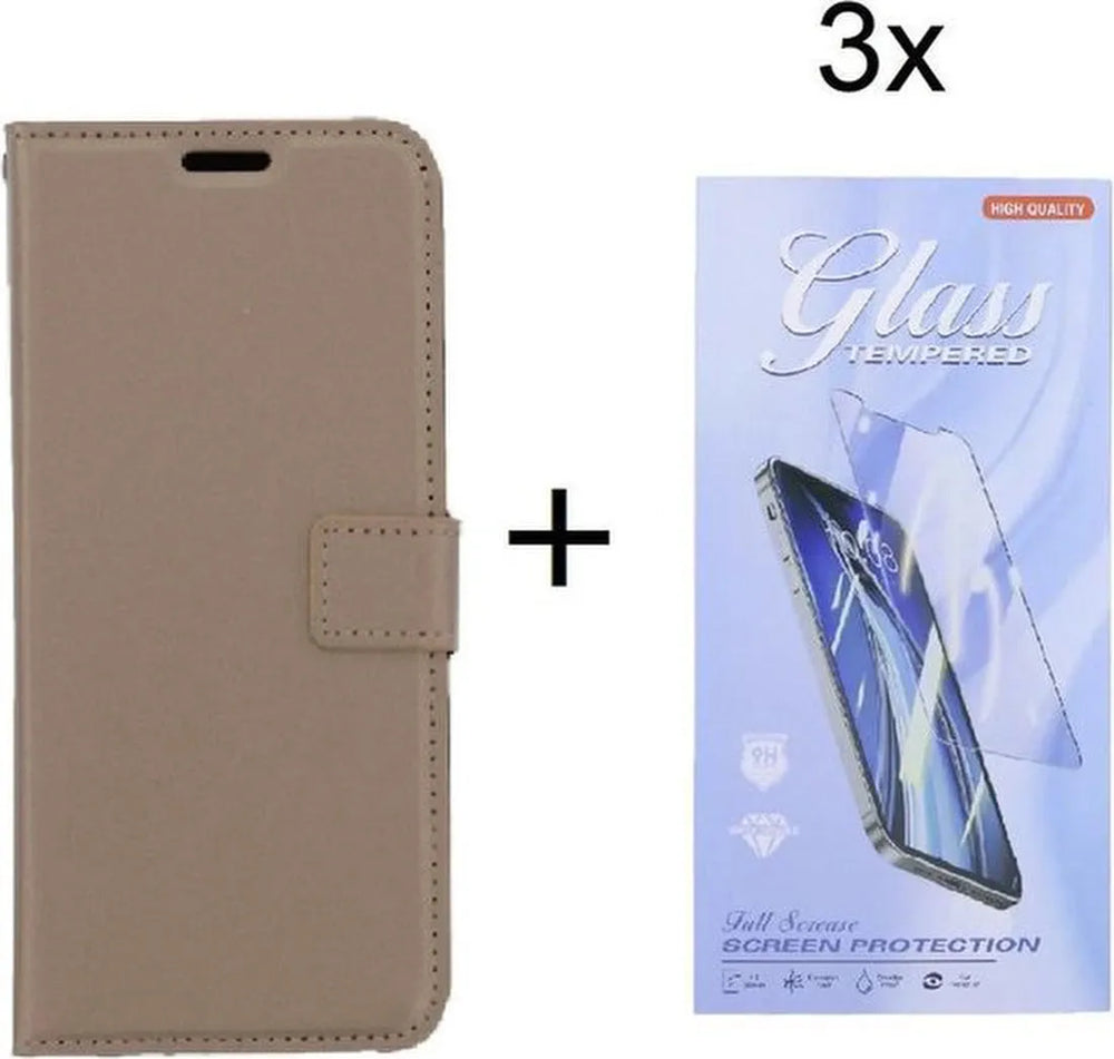 Sony Xperia 5 III Hoesjes – Bookcase Portemonnee – Pasjeshouder – Magneetsluiting – Goud + 3x Screenprotector-Ilumina Benelux