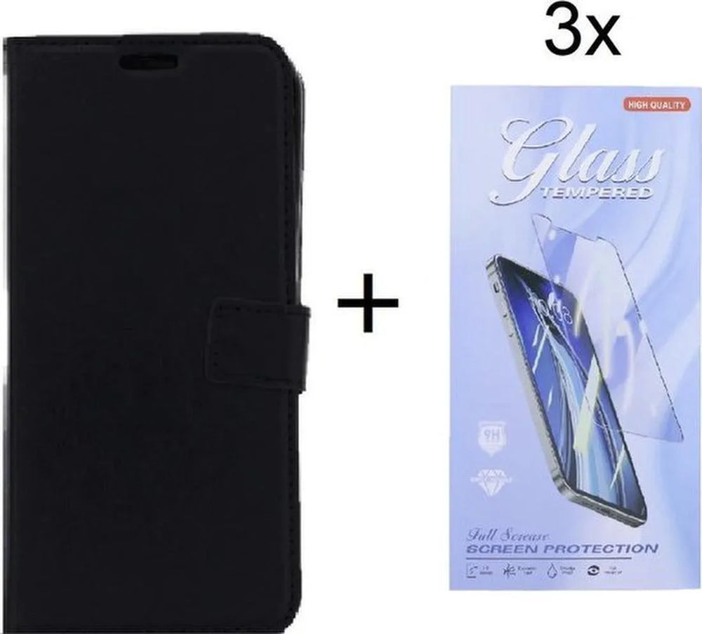 Sony Xperia L2 Hoesjes – Portemonnee Hoes – Pasjeshouder – Magneetsluiting – Zwart + 3x Screenprotector-Ilumina Benelux