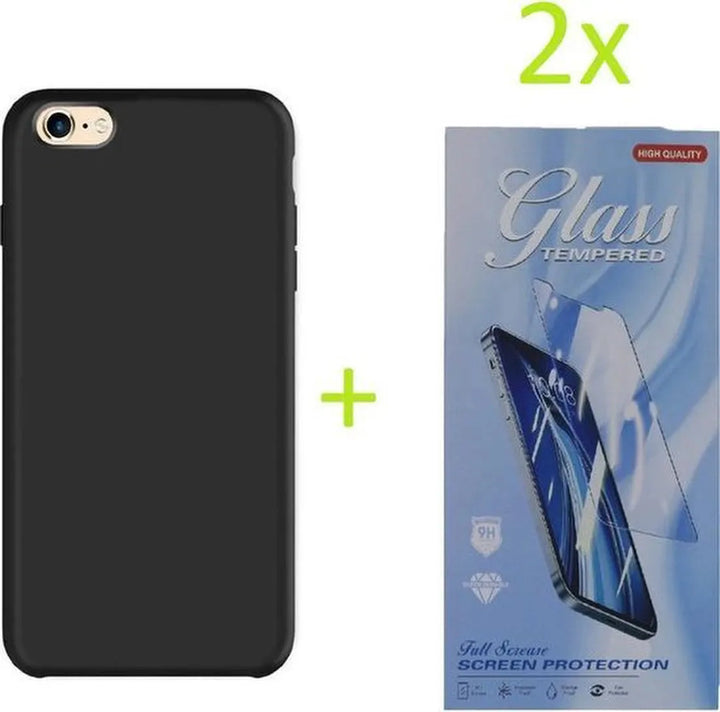 iPhone 6/6S Hoesjes – TPU Siliconen Backcover – Inclusief 2x Screenprotector Gehard Glas – Zwart-Ilumina Benelux