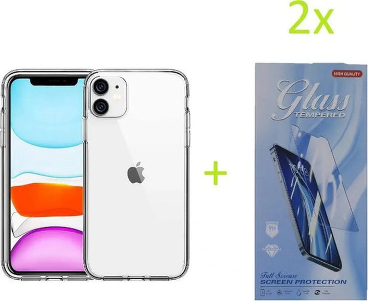 iPhone 11 Hoesjes – Transparante TPU Siliconen Backcover – Soft Case – 2x Screenprotector Gehard Glas-Ilumina Benelux