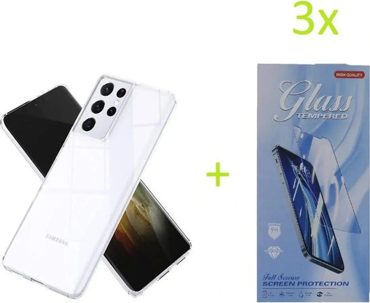 Samsung Galaxy S21 Ultra Hoesjes – Transparante TPU Siliconen Backcover – Soft Case – Inclusief 3x Screenprotector-Ilumina Benelux