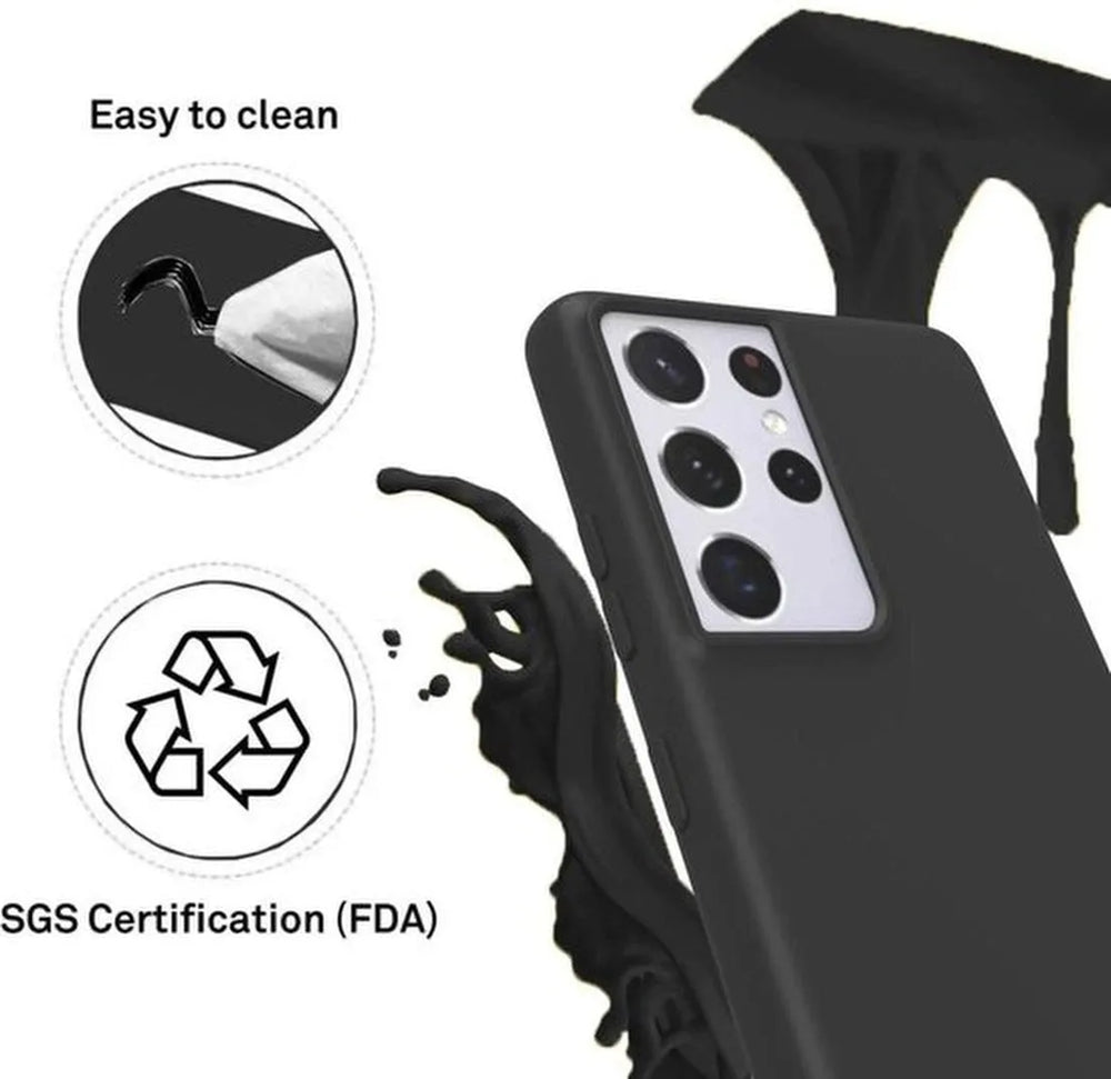 Samsung Galaxy S21 Ultra Hoesjes – TPU Siliconen Backcover – Soft Touch – 2x Gehard Glas Screenprotector – Zwart-Ilumina Benelux