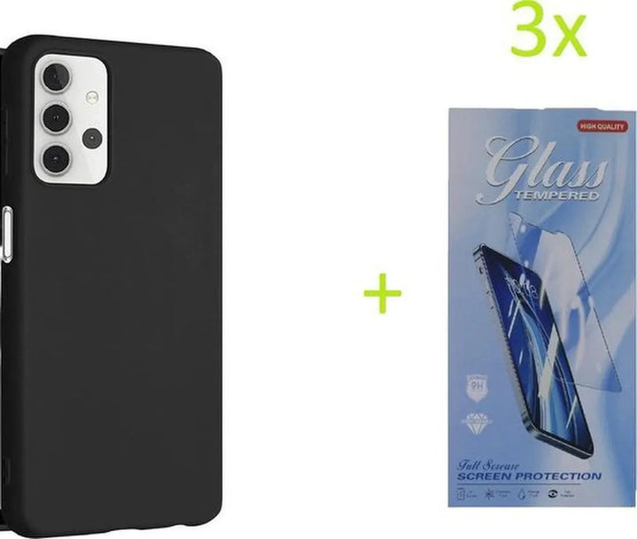 Samsung Galaxy A32 5G Hoesjes – Siliconen TPU Backcover – Soft Grip – Incl. 3x Gehard Glas Screenprotector – Zwart-Ilumina Benelux