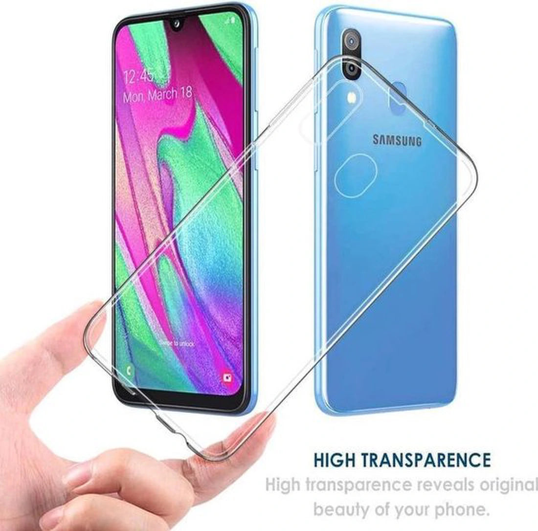 Samsung Galaxy A40 Hoesjes – Transparante TPU Siliconen Backcover – Soft Case – Inclusief 3x Screenprotector – Transparant