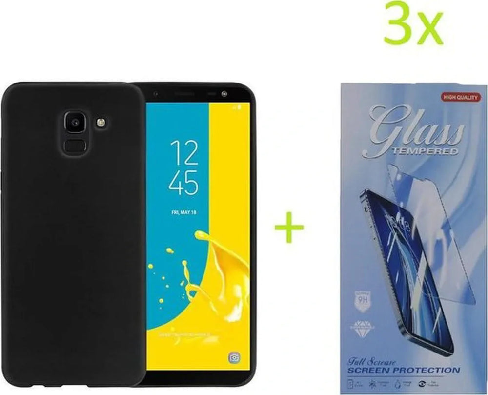 Samsung Galaxy A40 Hoesjes – TPU Siliconen Backcover – Soft Grip – Inclusief 3x Screenprotector Gehard Glas – Zwart-Ilumina Benelux