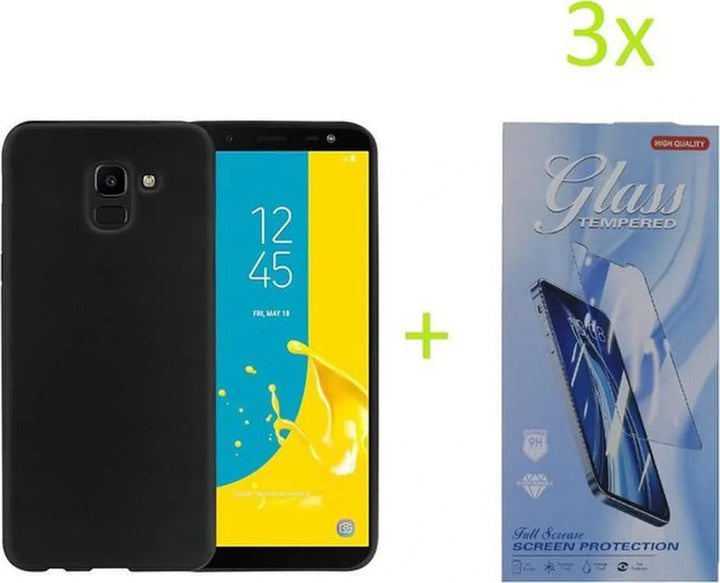 Samsung Galaxy A40 Hoesjes – TPU Siliconen Backcover – Soft Grip – Inclusief 3x Screenprotector Gehard Glas – Zwart-Ilumina Benelux