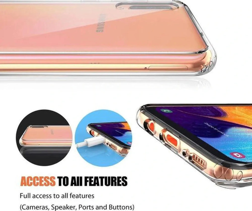 Samsung Galaxy A50 Hoesjes – Transparante TPU Siliconen Backcover – Soft Case – Inclusief 3x Screenprotector-Ilumina Benelux