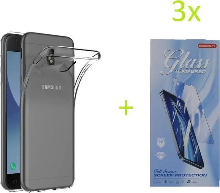 Samsung Galaxy J3 2017 Hoesjes – Transparante TPU Siliconen Backcover – Soft Case – Inclusief 3x Screenprotector-Ilumina Benelux